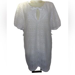 Jaclyn Smith Swim Cover 3X White Eyelet Keyhole Neck Tie Resort Beach Vacation